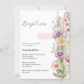 Invitation Florals croix rose fille Baptême (Devant)