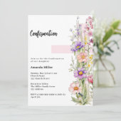 Invitation Florals croix rose fille Confirmation (Debout devant)
