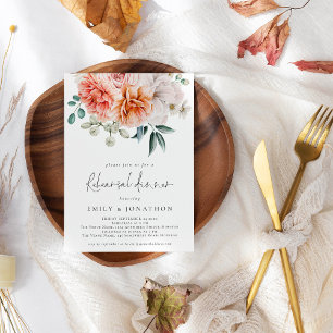 Invitation Florals Peonies Peach Coral Rehearer Dîner