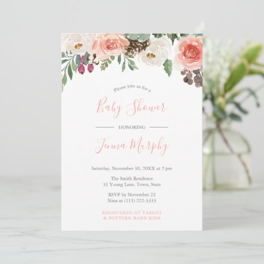 Invitation Florals Pods de semence Rustique Baby shower de fi (Debout devant)