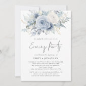Invitation Florals QR Code Dusty Blue Mariage soirée (Devant)