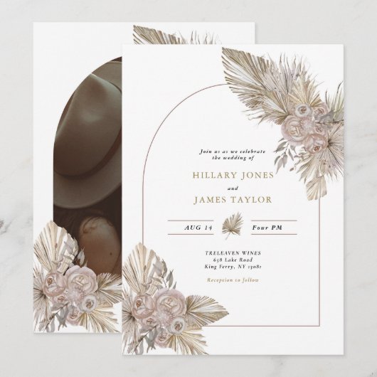 Invitation Florals séchés Mariage à thème du désert (Devant / Derrière)