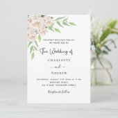 Invitation Floraux blancs verdure code QR RSVP mariage (Debout devant)