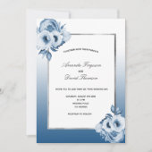 Invitation Floraux bleu argent à l'eau mariage (Devant)