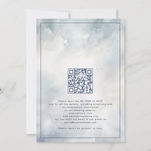Invitation Floraux bleus Gris Aquarelle Laver Code QR Mariage (Dos)