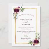 Invitation Floraux Bourgogne or vert boho mariage (Devant)