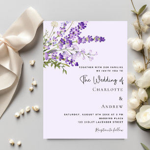 Invitation Floraux couleur lavande couleur mariage violet