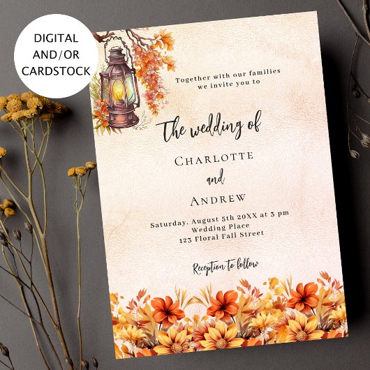 Invitation Floraux de chute orange brûlés mariage boho rustiq