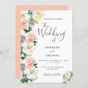 Invitation Floraux de couleur eau blanc mariage de script de 