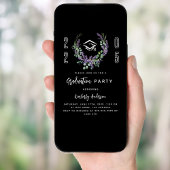 Invitation Floraux de lavande blanche noire 2025 Graduation P