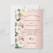 Invitation Floraux d'or rose diamants roses mariage (Devant)