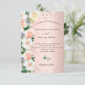 Invitation Floraux d'or rose diamants roses mariage (Debout devant)