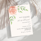 Invitation Floraux d'or rose verdure beige mariage