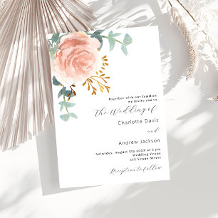 Invitation Floraux d'or rose verdure luxe mariage