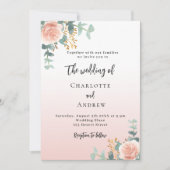 Invitation Floraux d'or rose verdure mariage (Devant)