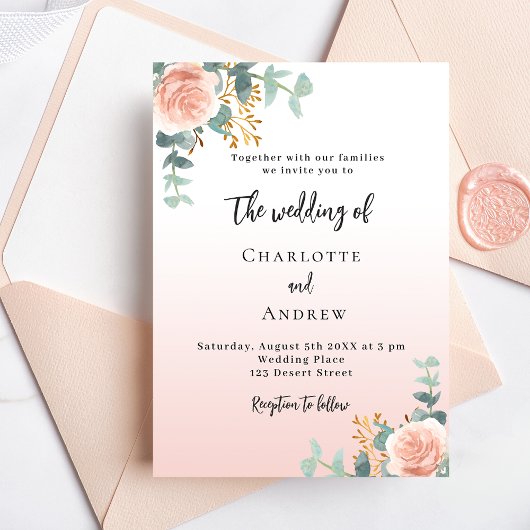 Invitation Floraux d'or rose verdure mariage