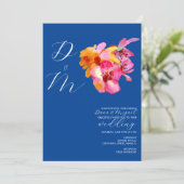 Invitation Floraux lumineux Monogramme bleu Mariage (Debout devant)