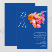 Invitation Floraux lumineux Monogramme bleu Mariage (Devant / Derrière)
