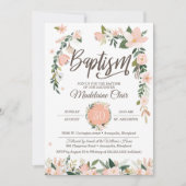 Invitation Floraux lunatiques rougissent baptême rose et (Devant)