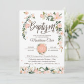 Invitation Floraux lunatiques rougissent baptême rose et (Debout devant)