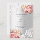 Invitation Floraux rose argent 25e anniversaire mariage (Devant)