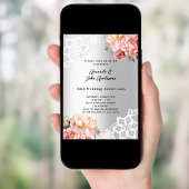 Invitation Floraux rose argent 25e anniversaire mariage