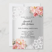 Invitation Floraux rose argent 25e anniversaire mariage (Devant)