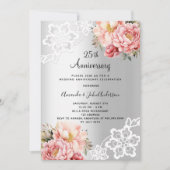Invitation Floraux rose argent 25e anniversaire mariage (Devant)
