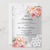 Invitation Floraux rose argent 60e anniversaire mariage (Devant)