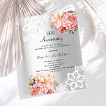 Invitation Floraux rose argent 60e anniversaire mariage<br><div class="desc">Pour un 60e anniversaire de mariage élégant et romantique. Un arrière - plan à l'aspect faux argent décoré de fleurs d'or rose et rose,  de dentelle rose et blanche. Personnalisez et ajoutez vos noms et détails.</div>