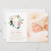 Invitation floraux rose et blanc broussailles Photo baptême (Devant)