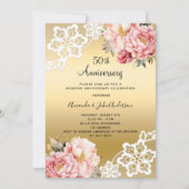 Invitation Floraux rose or 50e anniversaire de mariage (Devant)