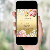 Invitation Floraux rose or 50e anniversaire de mariage