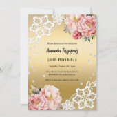 Invitation Floraux rose or luxe 50e anniversaire (Devant)
