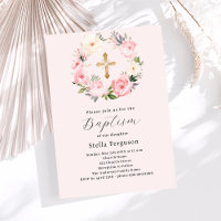 Floraux rose rousse couronne croix fille baptême