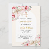 Invitation Floraux roses arc arc beige Confirmation (Devant)