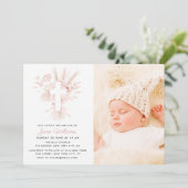 Invitation Floraux roses et blancs poussiéreux Photo de baptê (Debout devant)