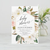 Invitation Floraux rustiques rougissent baby shower rose de (Debout devant)
