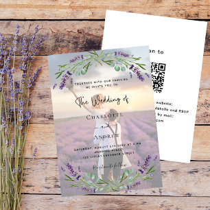 Invitation Floraux violets de lavande photo QR RSVP mariage