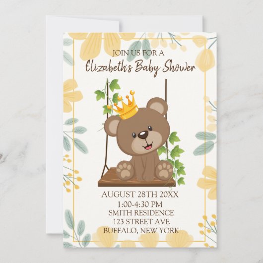 Invitation Flore à neige Prince Bear Boy Baby shower Invitati (Devant)