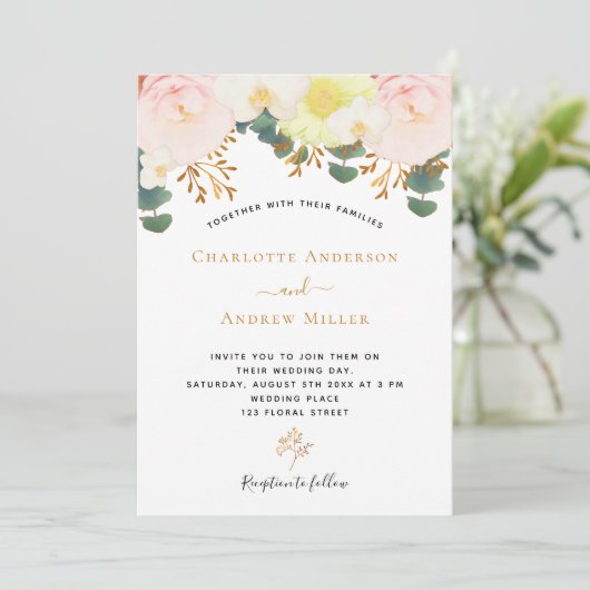 Invitation Flore blanc roux or vert mariage (Debout devant)