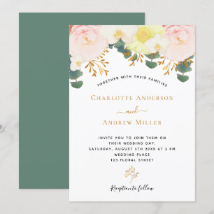Invitation Flore blanc roux or vert mariage