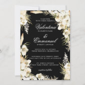 Invitation Flore blanche Mariage tropicale sur noir (Devant)