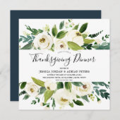 Invitation Flore blanche moderne vert MerciDîner (Devant / Derrière)