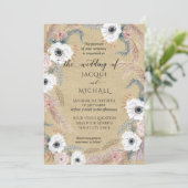 Invitation Flore blanche rustique Kraft BOHO Pampas Grass Tro (Debout devant)
