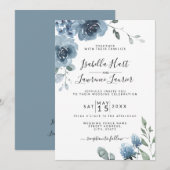 Invitation Flore bleu ardoise Dusty Blue Pastel Mariage (Devant / Derrière)