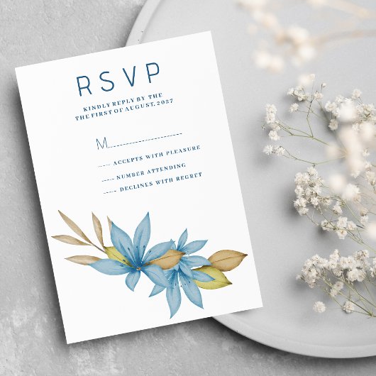 Invitation Flore bleu bleu clair simple couleur d'eau RSVP