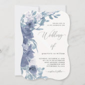 Invitation Flore bleu chic Dusty avec Mariage de calligraphie (Devant)