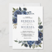 Invitation Flore bleu de la marine russe tout en un Mariage (Devant)