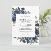 Invitation Flore bleu de la marine russe tout en un Mariage (Debout devant)